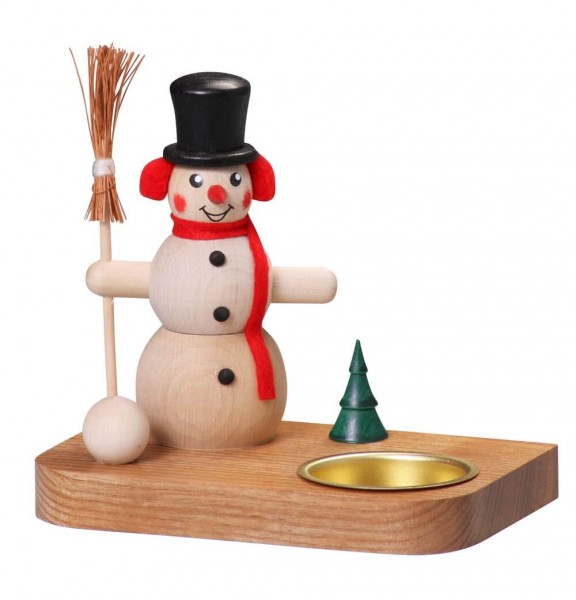 Candle holder snowman with broom, 15 cm by Thomas Preißler