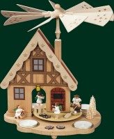 Vorschau: Weihnachtspyramide & Tischpyramide Haus mit Engelbäckerei für Teelichter, 29 cm, Richard Glässer GmbH Seiffen/ Erzgebirge