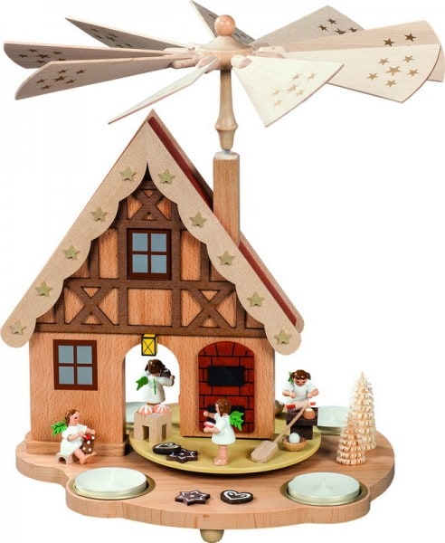 Weihnachtspyramide &amp; Tischpyramide Haus mit Engelbäckerei für Teelichter, 29 cm, Richard Glässer GmbH Seiffen/ Erzgebirge