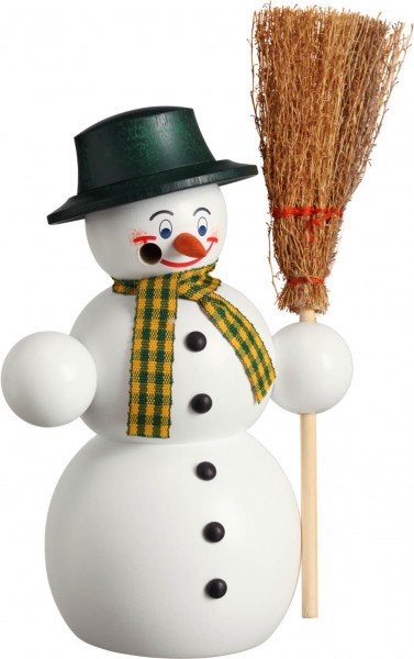 Smoking man, snowman with broom, 16 cm by Seiffener Volkskunst eG