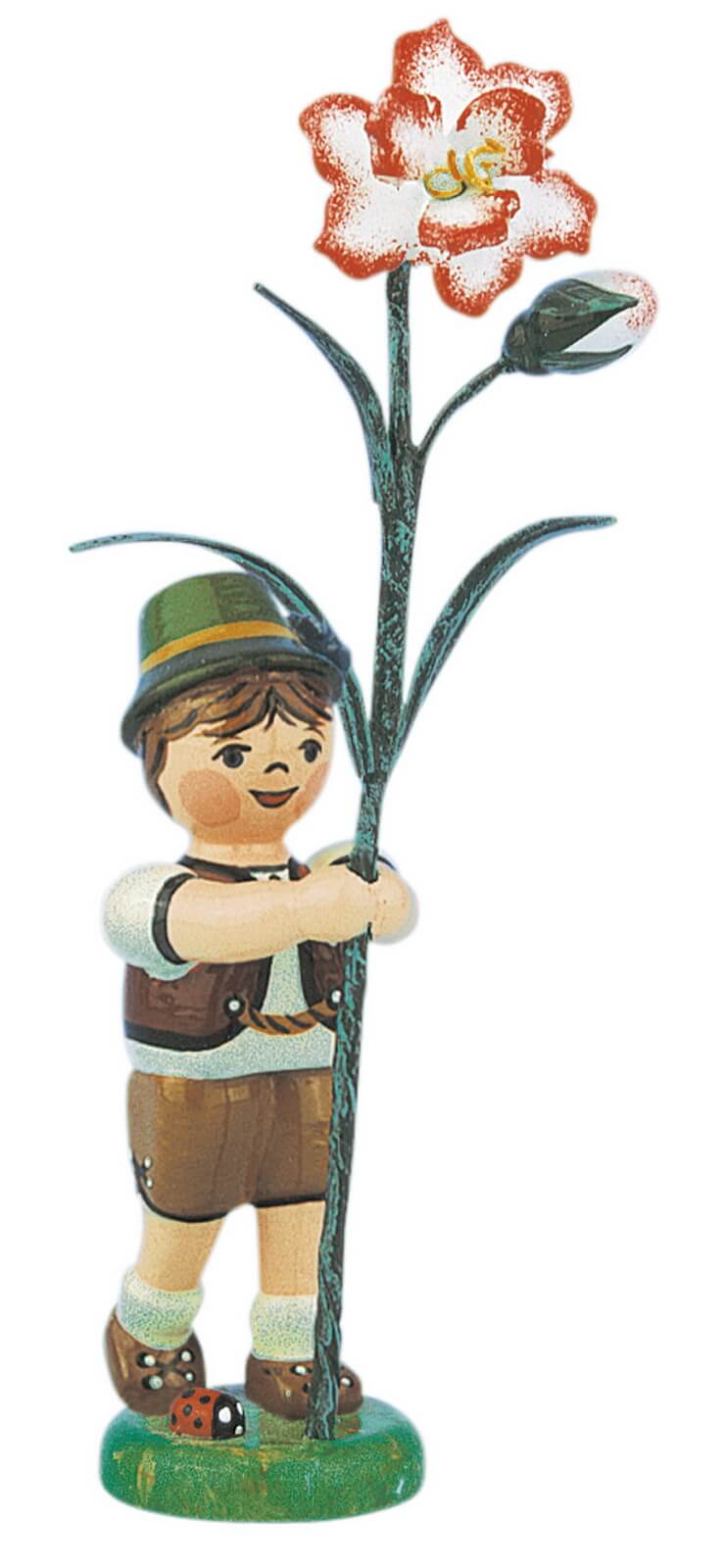 Junge mit Nelke aus Holz aus der Serie Hubrig Blumenkinder