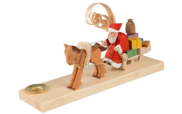 Holzschnitzerei Weihnachtsmann auf Schlitten, 8 cm von Bettina Franke