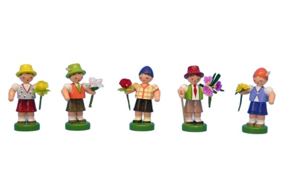 Blumenjungen mit Blumen, 5 Stück handbemalt von Figurenland Uhlig GmbH