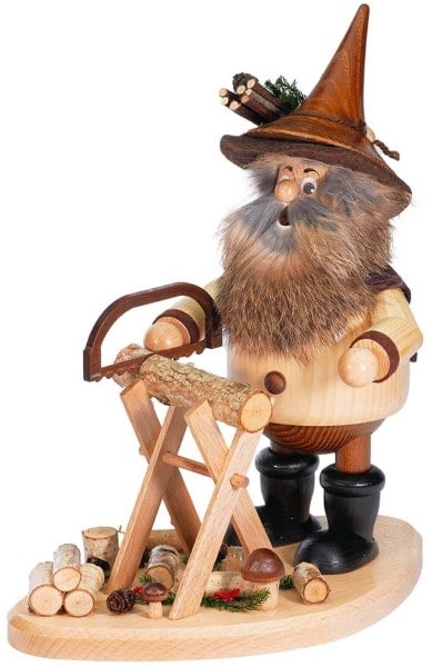Smoking man gnome with sawhorse, 26 cm by DWU Drechselwerkstatt Uhlig