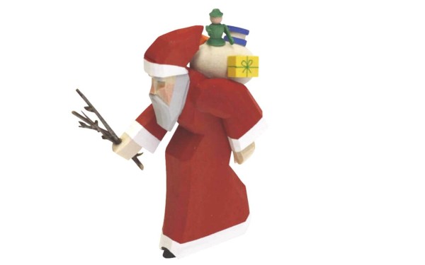 Holzschnitzerei Weihnachtsmann mit Rute, 11 cm von Bettina Franke