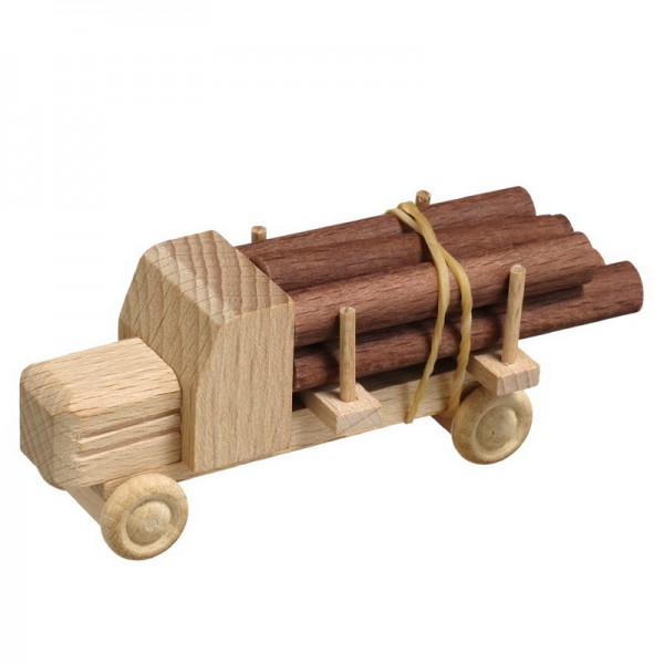 Wooden Car truck with wood, nature, 7,5 cm, Spielalter ab 3 Jahre, Robbi Weber Seiffen/ Erzgebirge