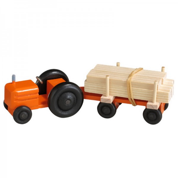 Traktor mit Anhänger Schnittholz, farbig von Robbi Weber