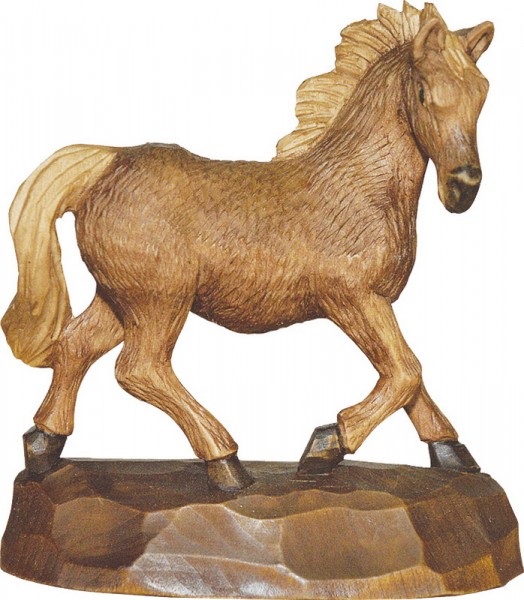 Pferd, gebeizt, geschnitzt, in verschiedenen Größen von Schnitzkunst aus dem Erzgebirgein folgendes Größen erhältlich: 15 x 15 x 5 cm