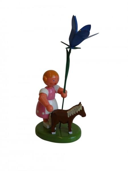 Blumenkinder - Blumenkind Mädchen mit Reifentier (Pony) und Glockenblume, 10 cm, WEHA-Kunst Dippoldiswalde/ Erzgebirge