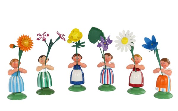 Blumenkinder Feld- und Wiesenblumenmädchen, 6 Stück, 12 cm von Legler Holz- und Drechslerwaren HODREWA