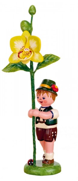 Blumenkind Junge mit Orchidee, 11 cm, farbig von Hubrig Volkskunst