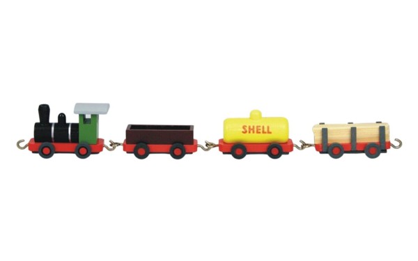 Güterzug aus Holz, farbig von Stephan Kaden