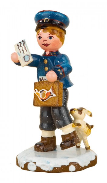 German Figurine - Winter Kid postman, 8 cm, Hubrig Volkskunst GmbH Zschorlau/ Erzgebirge