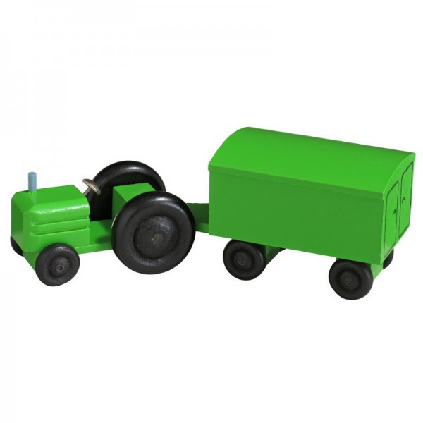 Wooden Car tractor with wagon, 7,5 cm, Spielalter ab 3 Jahre, Robbi Weber Seiffen/ Erzgebirge