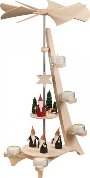 Christmas pyramid with mountain gnome and Christmas gnome, L-shape by Seiffener Volkskunst