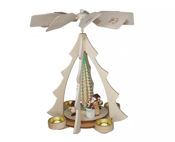 Teelichtpyramide mit Weihnachtsmann, natur, 33 cm von Volker Zenker