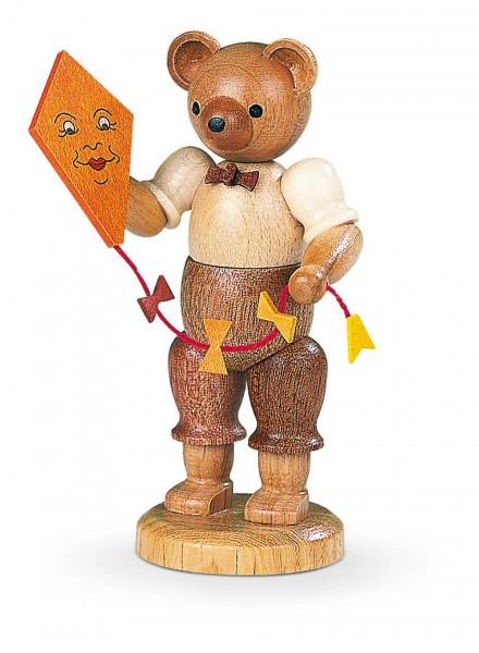 Dekofigur Bär mit Drachen aus Holz, naturfarben von Müller Kleinkunst aus Seiffen