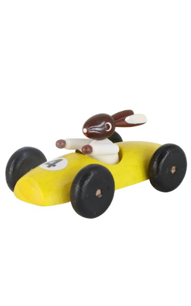 Easter bunny in racing car, yellow from Legler