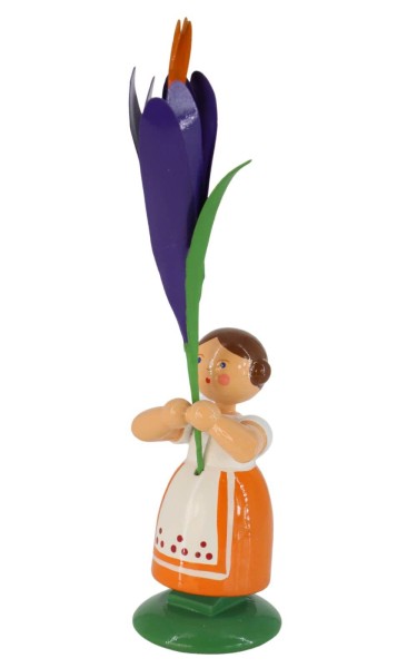 Blumenkind Mädchen mit Krokus, 12 cm von Legler Holz- und Drechslerwaren HODREWA