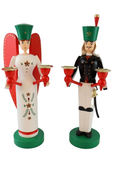Angel and miner for wax candles, 32 cm, colored by Richard Glässer