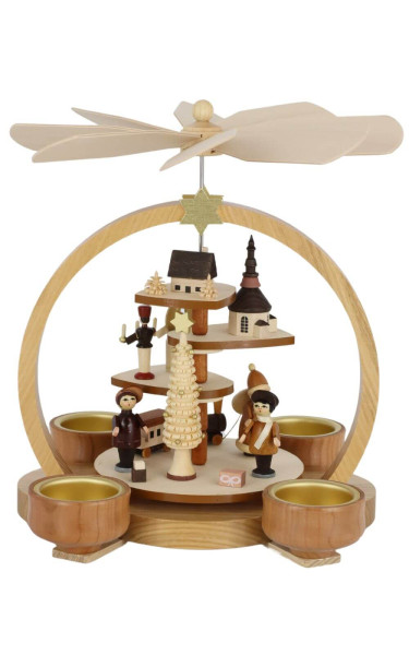 Weihnachtspyramide mit Seiffener Motiv für Teelichte, 22 cm, natur von Knuth Neuber_1