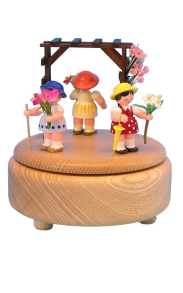 Spieluhr mit 3 Blumenkindern, natur von Figurenland Uhlig GmbH