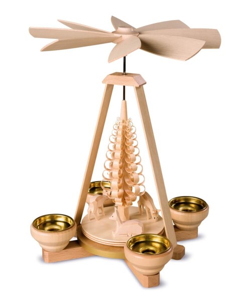 Weihnachtspyramide von Müller Kleinkunst mit dem Motiv geschnitze Rehe, 1 - stöckig, natur mit Teelichter, 24 cm, _Bild2