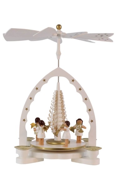 Weihnachtspyramide mit musizierenden Engeln, weiß, 27 cm von Richard Glässer