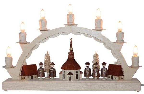 LED Candle arch Seiffen village with Kurrende, 38 cm from SEIFFEN.COM