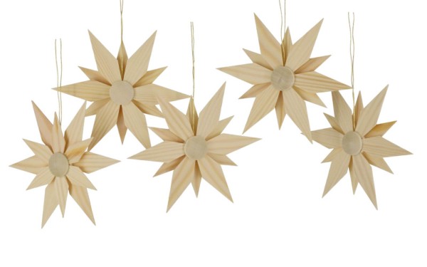 Christmas Tree Decoration &amp; Ornament Wooden Stars, 5 pieces, diameter 11,5 cm, Martina Rudolph Seiffen/ Erzgebirge