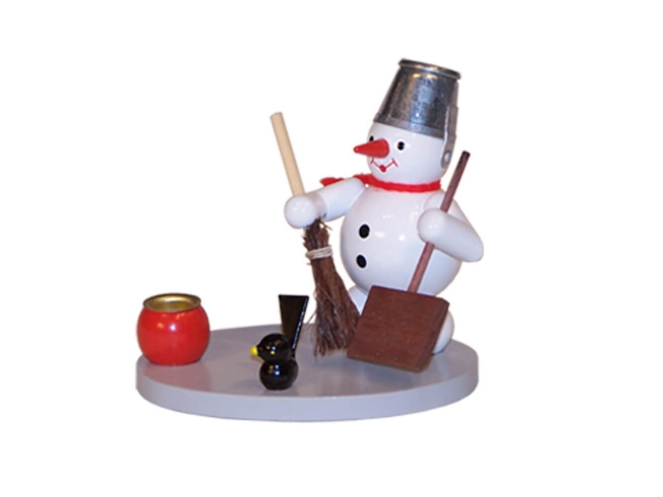 Kerzenhalter Schneemann mit Besen, farbig, 8 cm von Volker Zenker aus Seiffen