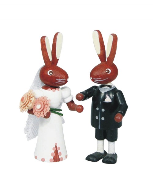 German Easter Figurin Easter Bunny Bridal Couple, colored, 5,5 cm, Stephan Kaden holz.kunst Seiffen/Erzgebirge
