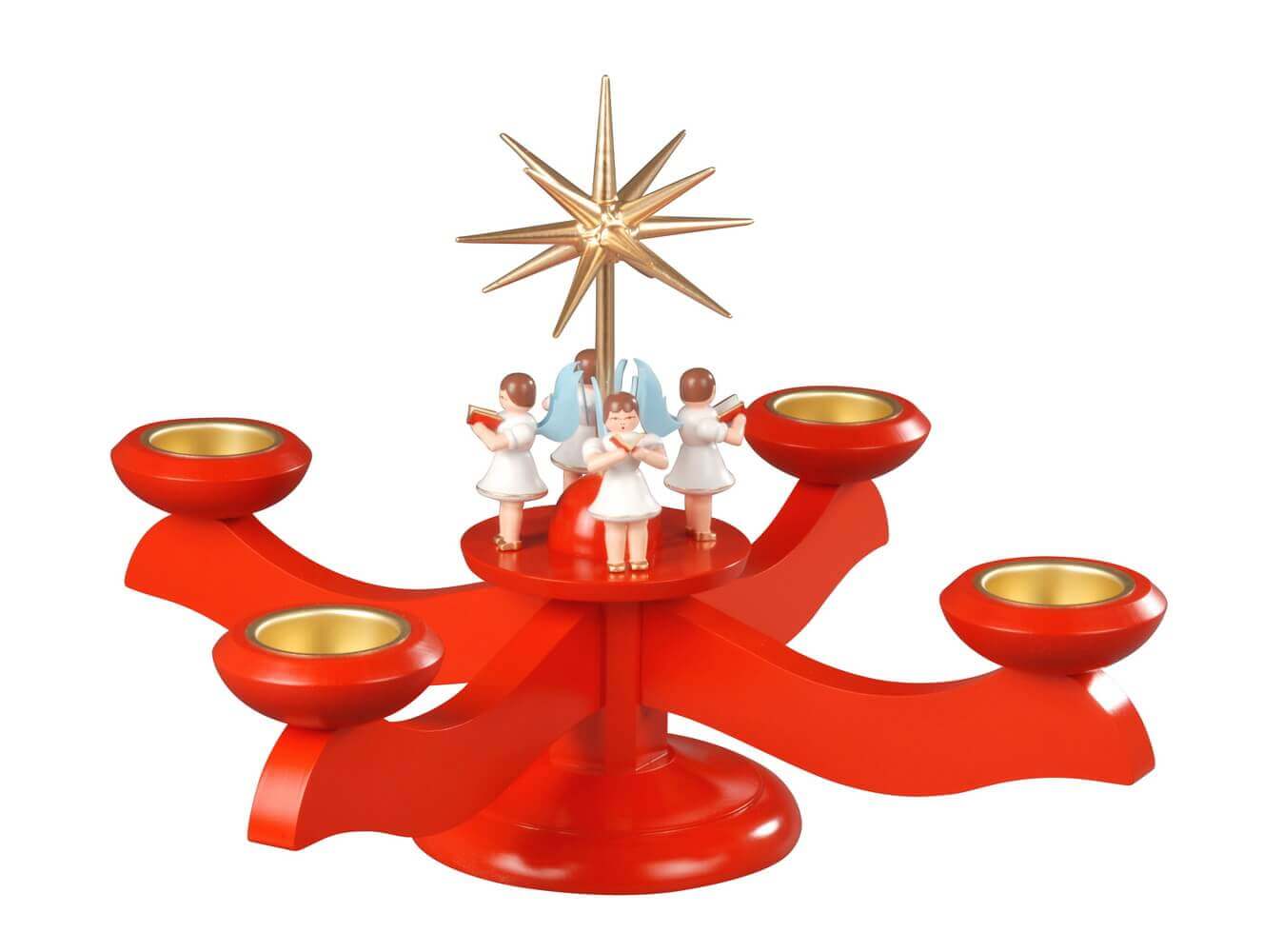 Adventsleuchter mit 4 stehenden Engeln, rot hergestellt von Albin Preißler