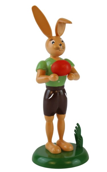 Easter bunny with short pants and egg, 12 cm by Holzkunst Gahlenz