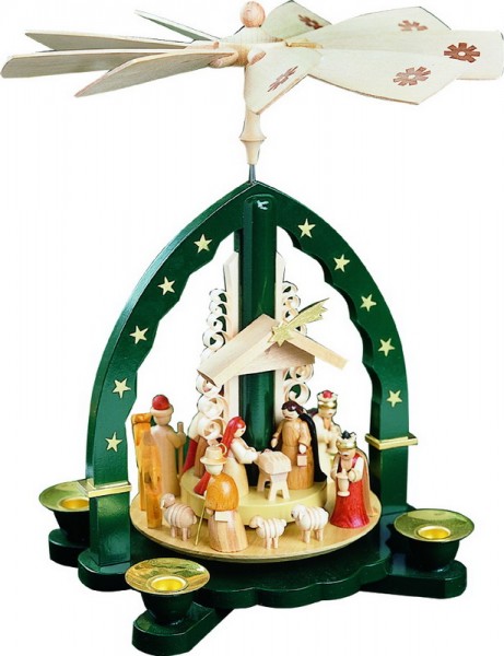 Weihnachtspyramide Heilige Familie, grün, 27 cm von Richard Glässer_Bild1