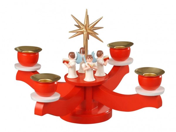 Advent candlestick with angel choir and star, 19 cm, colored by Albin Preißler