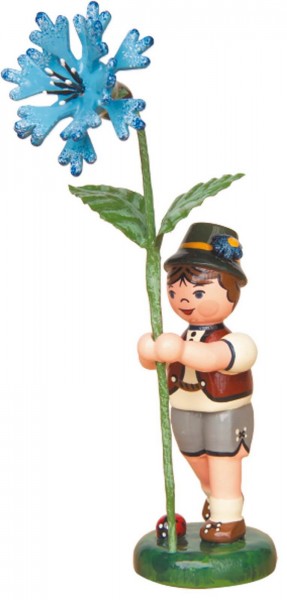 Junge mit Kornblume aus Holz von der Serie Hubrig Blumenkinder