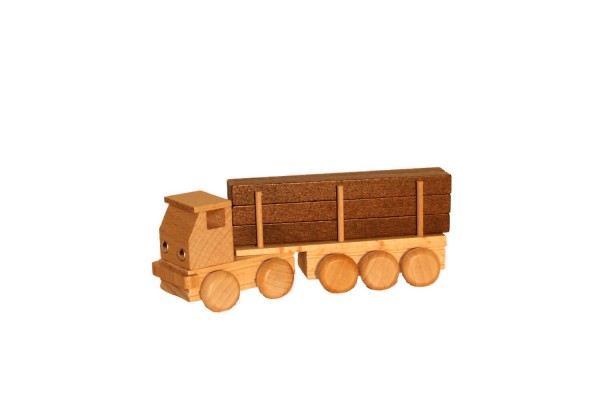 lorry with trailor for logs, nature, 14 cm, Spielalter ab 3 Jahre, Erzgebirgische Holzspielwaren Ebert GmbH Olbernhau/ Erzgebirge