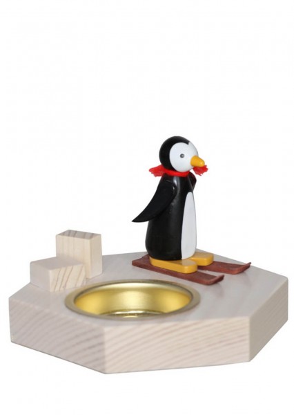 Teelichthalter Pinguin mit Ski, 6 cm von Volker Zenker