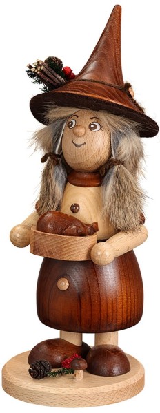 Smoking man gnome woman with pan natural, 25 cm by DWU Drechselwerkstatt Uhlig