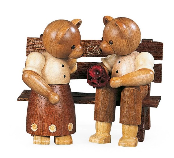 Dekofigur Bärenpaar auf Bank aus Holz, naturfarben von Müller Kleinkunst aus Seiffen