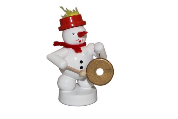 Snowman musician with gong, colored, 8 cm by Volker Zenker