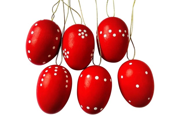 Easter eggs, red, hand painted, 6 pieces by SEIFFEN.COM