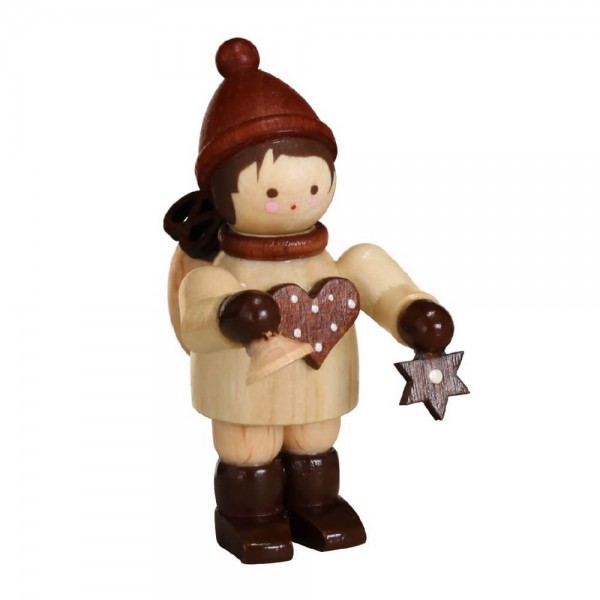 German Wooden Figurin Child with Gingerbread, mini - nature, 4 cm, Romy Thiel Deutschneudorf/ Erzgebirge