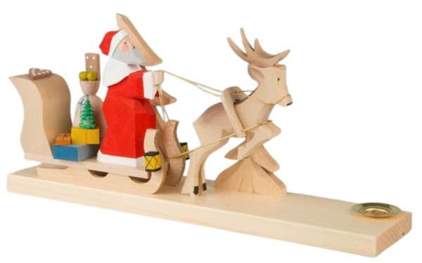 Christmas candle holder wood carving Santa Claus on sledge, 12 cm from Bettina Franke