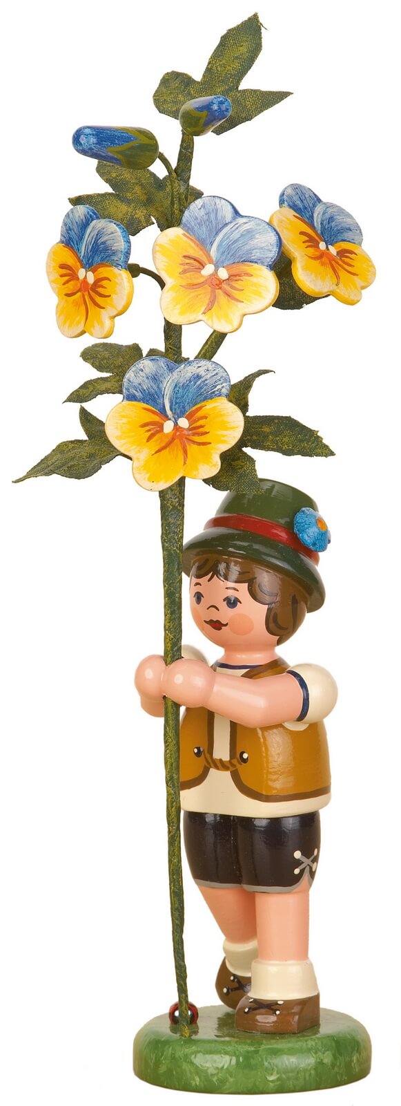 Junge mit Hornveilchen aus Holz aus der Serie Hubrig Blumenkinder