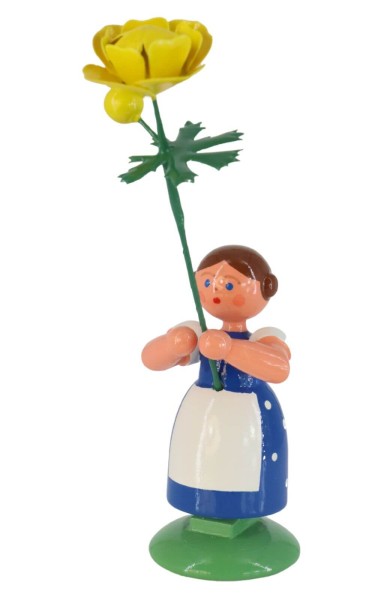 Blumenkind Mädchen mit Trollblume, 12 cm von Legler Holz- und Drechslerwaren HODREWA