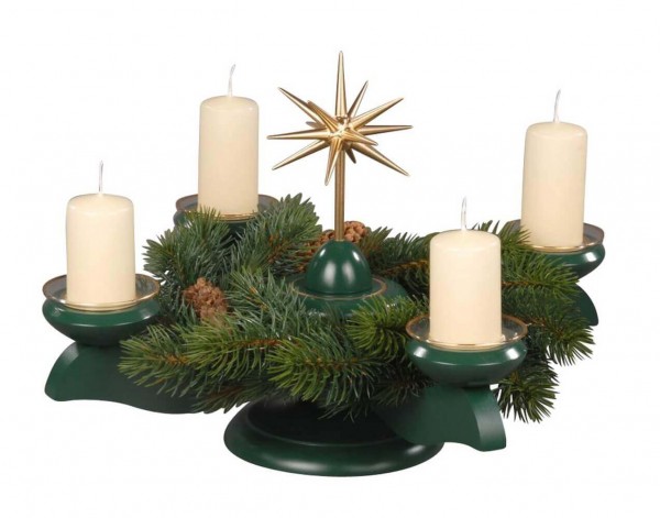 Advent candlestick with poinsettia and fir wreath, green by Albin Preißler