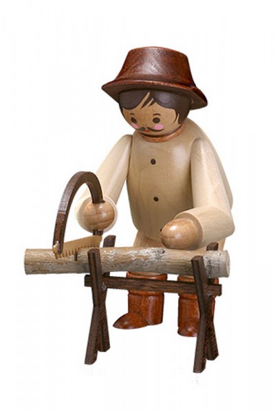German Wooden Figurin Wood Man / Sawhorse, 2 - parts, big, nature, 11 cm, Romy Thiel Deutschneudorf/ Erzgebirge