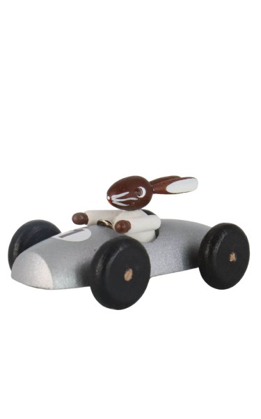 Easter bunny in racing car, silver from Legler
